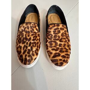 Birdies calf skin animal print black tan slip on leather sneakers Sz 7.5